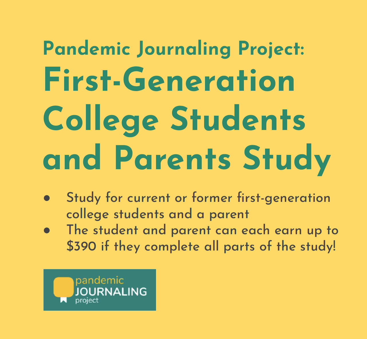 Graphic header introducing PJP First Generation College Students study